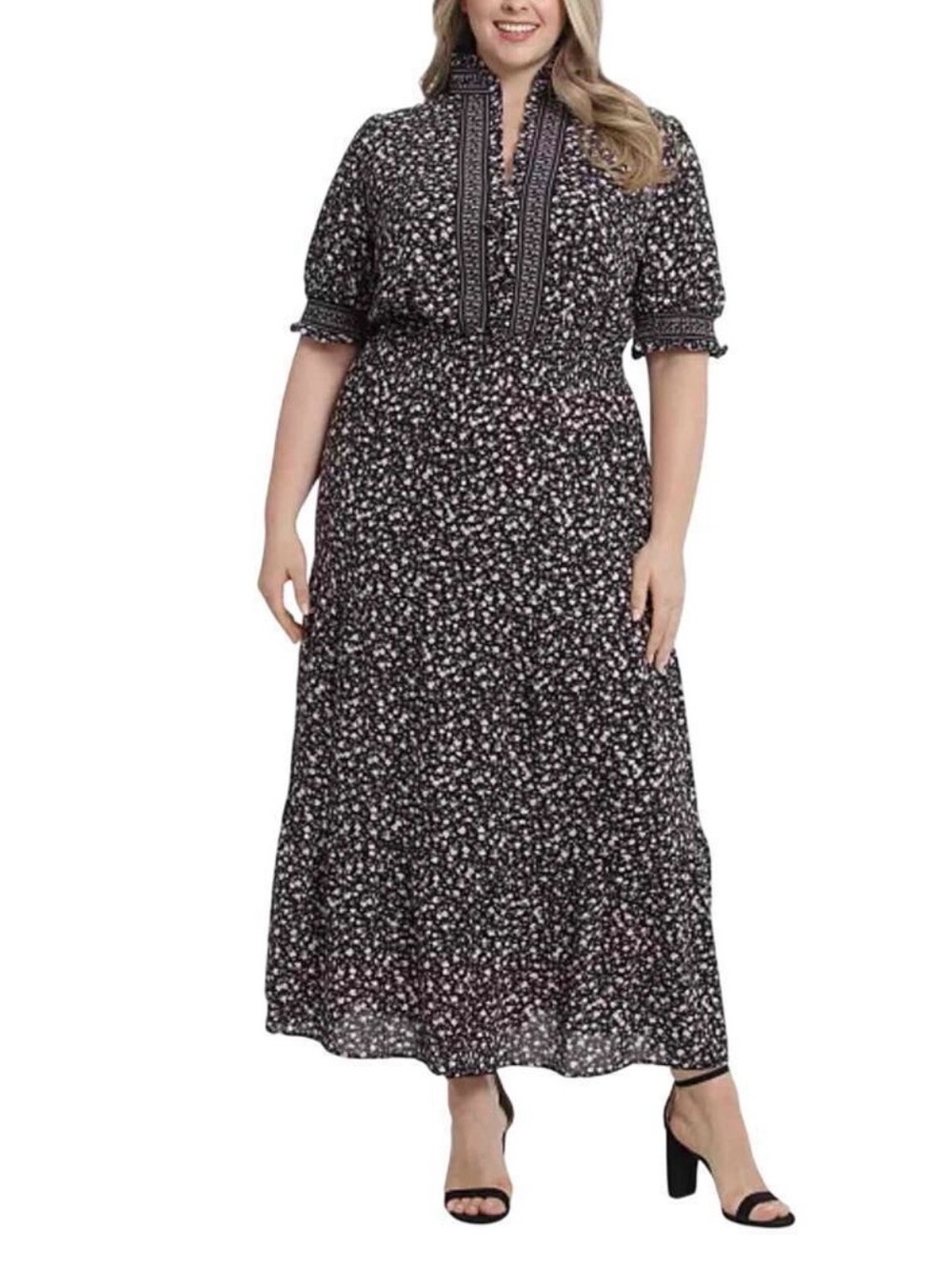London Times Women Floral Print Tiered Smocked Waist Maxi Dress
